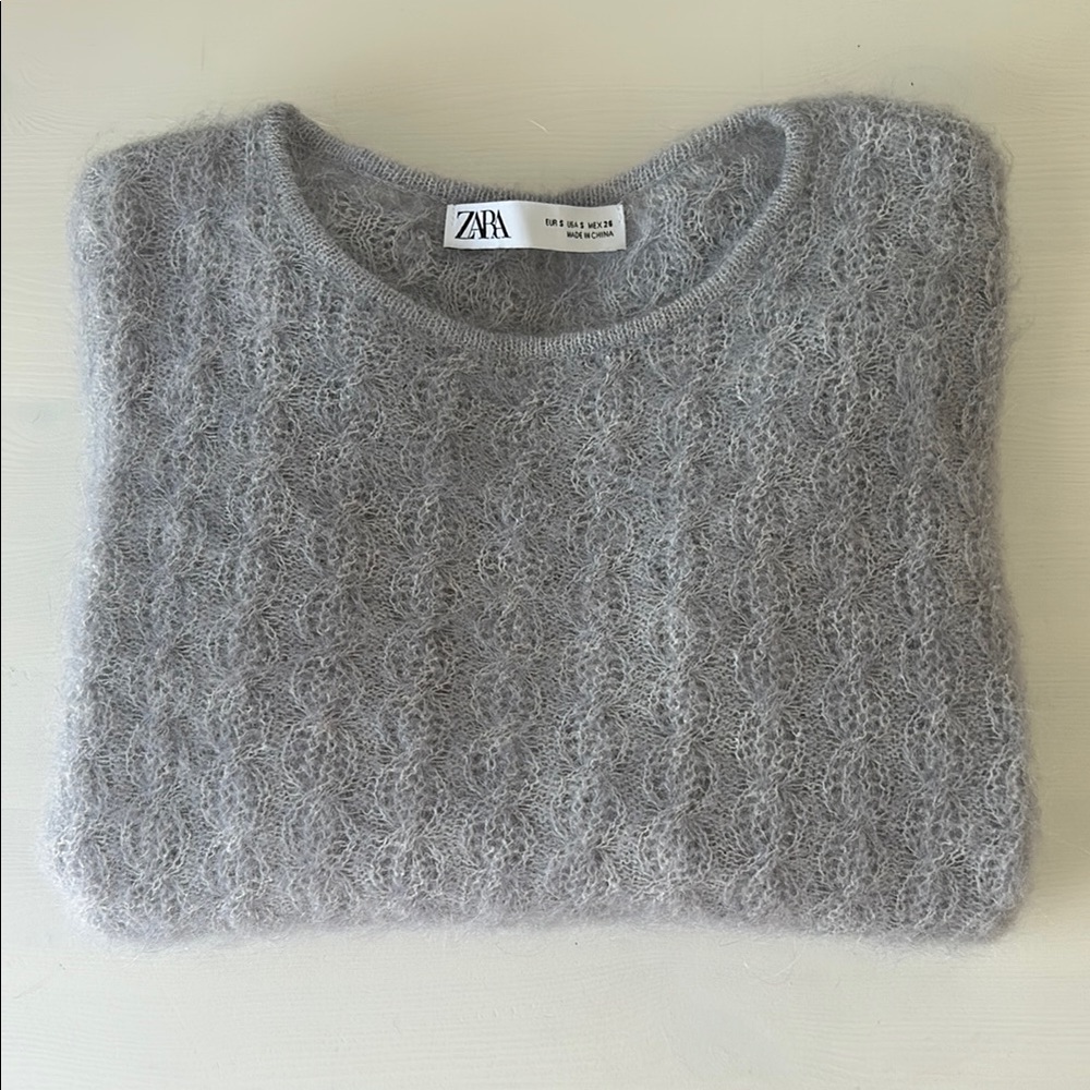 Zara Soft Periwinkle Mohair Cropped Sweater